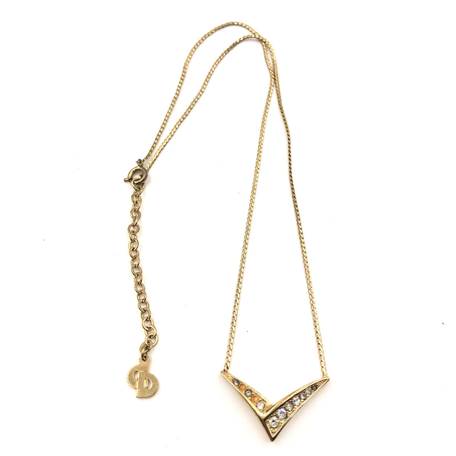 未使用級　ディオール　喜平　ネックレス　ラインストーン　ゴールド　金 超美品】Christian Dior ディオール ラインストーン 喜平ネックレス