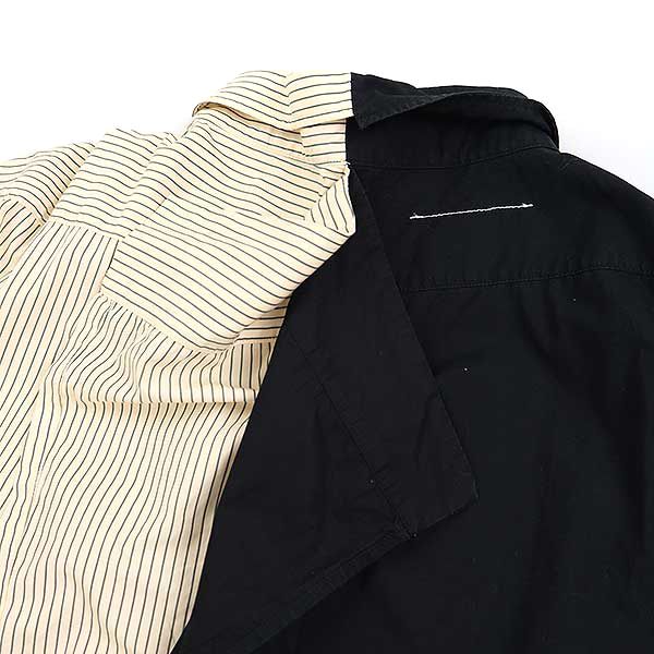 マルタンマルジェラ MM6 Maison Margiela ストライプ切替 アシンメトリー半袖シャツ S32CU0133 ホワイト×ブルー サイズ：3 MARTIN MARGIELA マルタンマルジェラ MM6 Maison Margiela