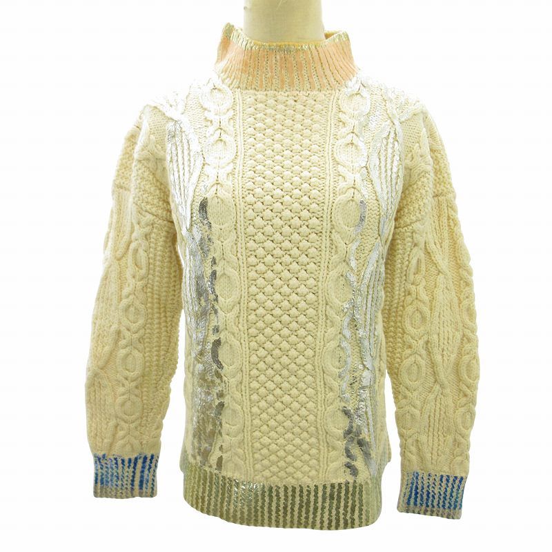 Xmasセール 希少品 ユキフジサワ YukiFujisawa 箔加工ニット yuki fujisawa 箔プリントアランニットセーター