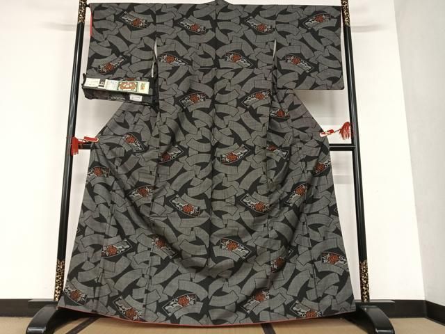 平和屋着物▽男性 本場染大島紬 単衣 格子柄 正絹 逸品 CAAW2819ut