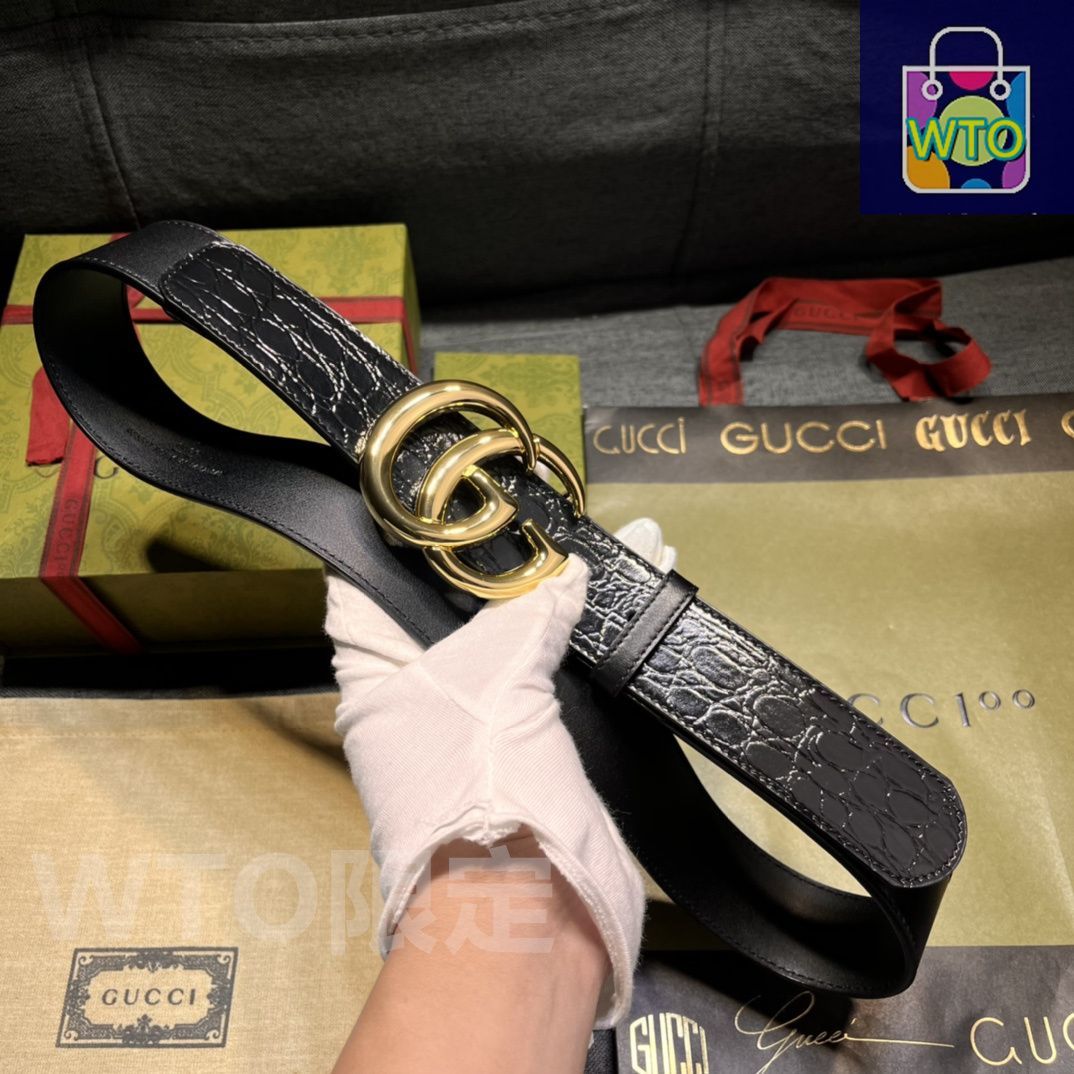 今日特価】GUCCI New Model ブラックレザーベルト with GG