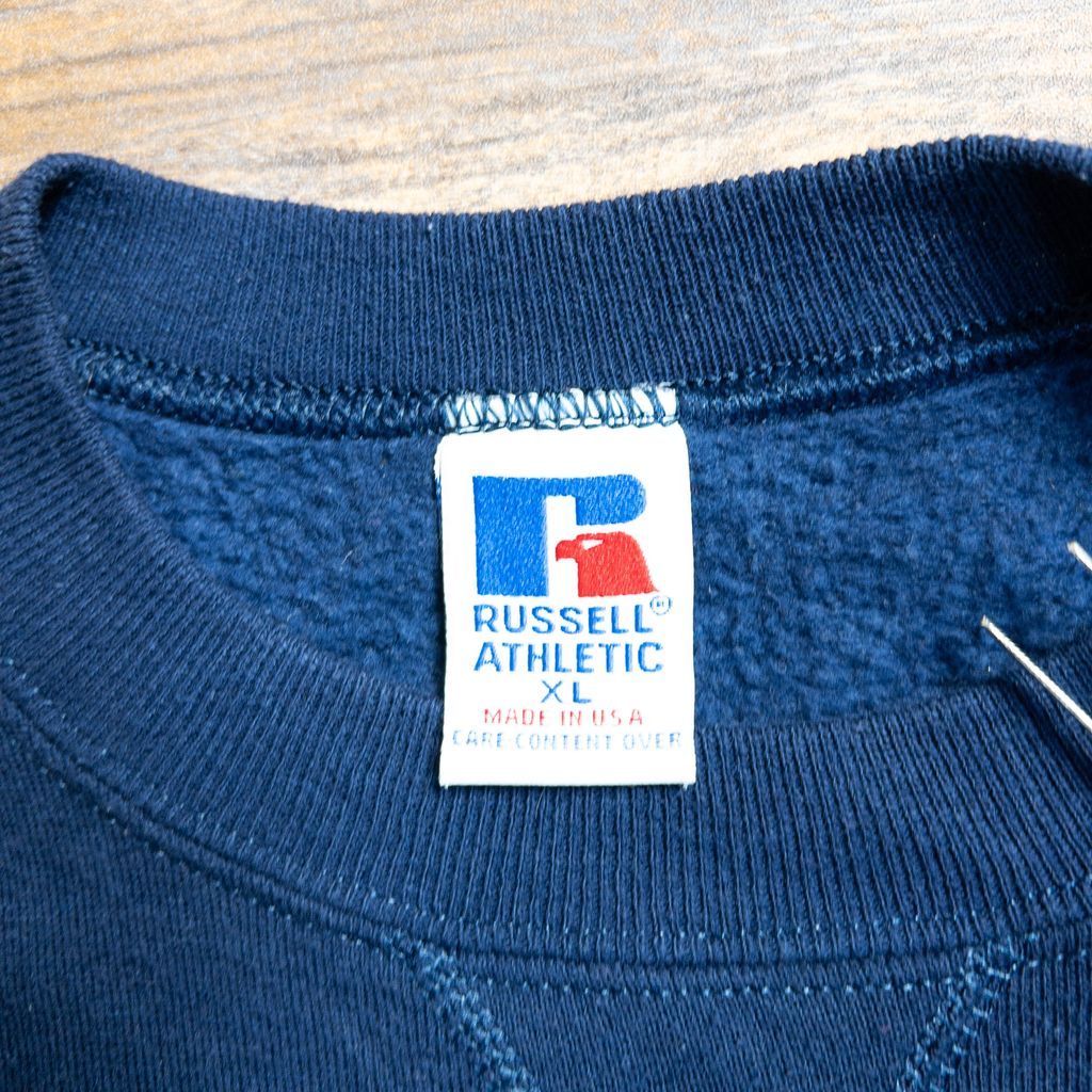 90s RUSSELL ラッセル カレッジ スウェット USA製 XL ネイビー Russell Athletic USA製 90s カレッジ刺繍スウェット ネイビー