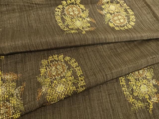 平和屋着物▽上質な紬 単衣 絣花文 正絹 逸品 DAAS0739az