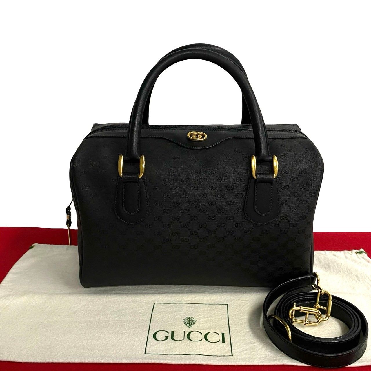 極 美品 GUCCI オールドグッチ ヴィンテージ マイクロ GG ロゴ レザー 2way ハンドバッグ ミニ ボストンバッグ ショルダーバッグ 黒  31279 - メルカリ