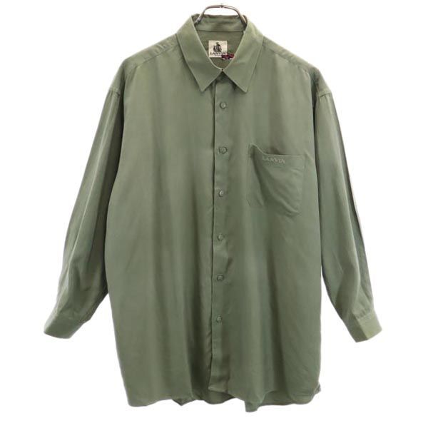 ランバン 日本製 長袖 シャツ 50 グリーン系 LANVIN ロゴ メンズ 【中古】  【231006】 メール便可