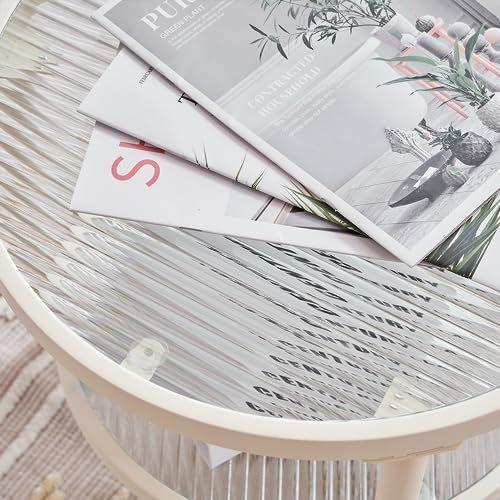 ローテーブル おしゃれ オーエスジェイ OSJ ガラステーブル センターテーブル ネストテーブル 幅70-幅45 二段収納 ホワイト 白 丸 MARWIL-DEMENAGEMENTS_CH