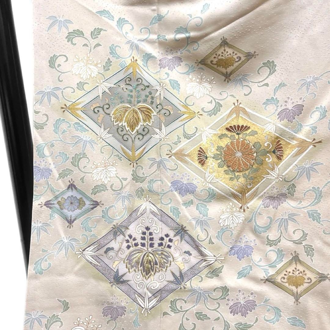 色留袖 金駒刺繍 菱 菊 桐の花 三つ紋 比翼付き 金彩 着物 053a