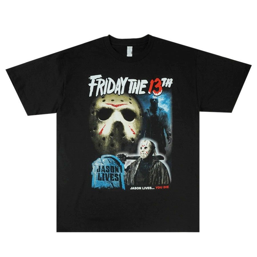 メンズ Tシャツ 13日の金曜日 JASON LIVES FRIDAY THE 13TH TEE ジェイソン ホラー Ｔシャツ ブラック 黒 殺人鬼  チェンソー 映画 MOVIE 半袖 TSHIRTS サイコパス スラッシャー - メルカリ