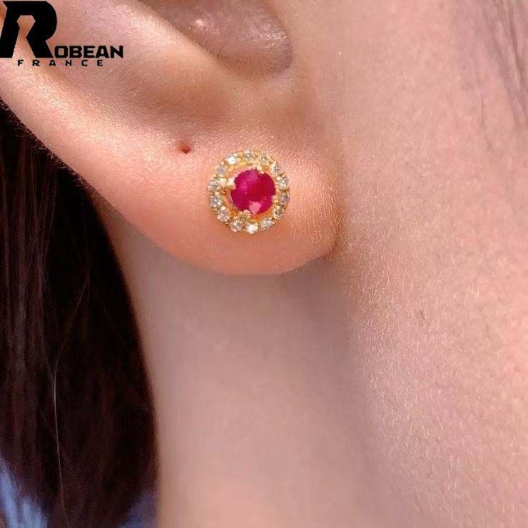 上品 EU製 定価77万円 ROBEAN ルビー ピアス ダイヤモンド パワーストーン 勝利の石 天然石 華やか プレゼント2 K18 18金 00132262