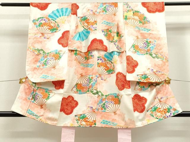 平和屋着物[]七五三 女の子 3歳 注文 祝着 三つ身 絞り 扇面草花