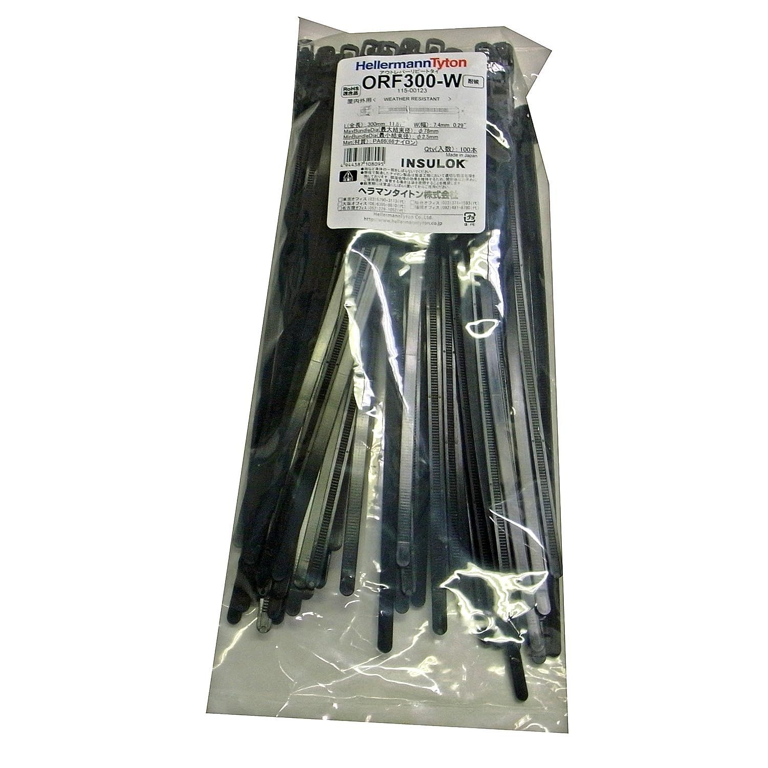 Color:ブラック ヘラマンタイトン はずせる アウトレバー・リピートタイ ORF300-W 100本入 耐候・屋内外用グレード 黒