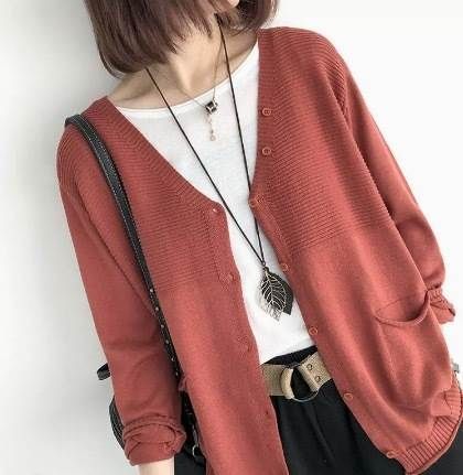 種類22：ブルー/M トップス カーディガン ミディアム丈 袖あり 7分袖