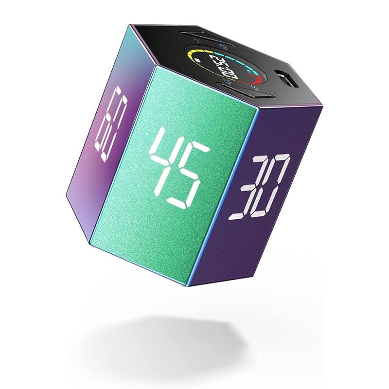 TickTime Pro 新時代のデジタルタイマー グラデーション版 正六角柱 ポモドーロ タイマー キッチンタイマー キューブタイマー 5段音量調整|静音モード|振動モード Type-C充電 自動電源オフ機能 環境対応型ABS素材 LED HD画面 長 0