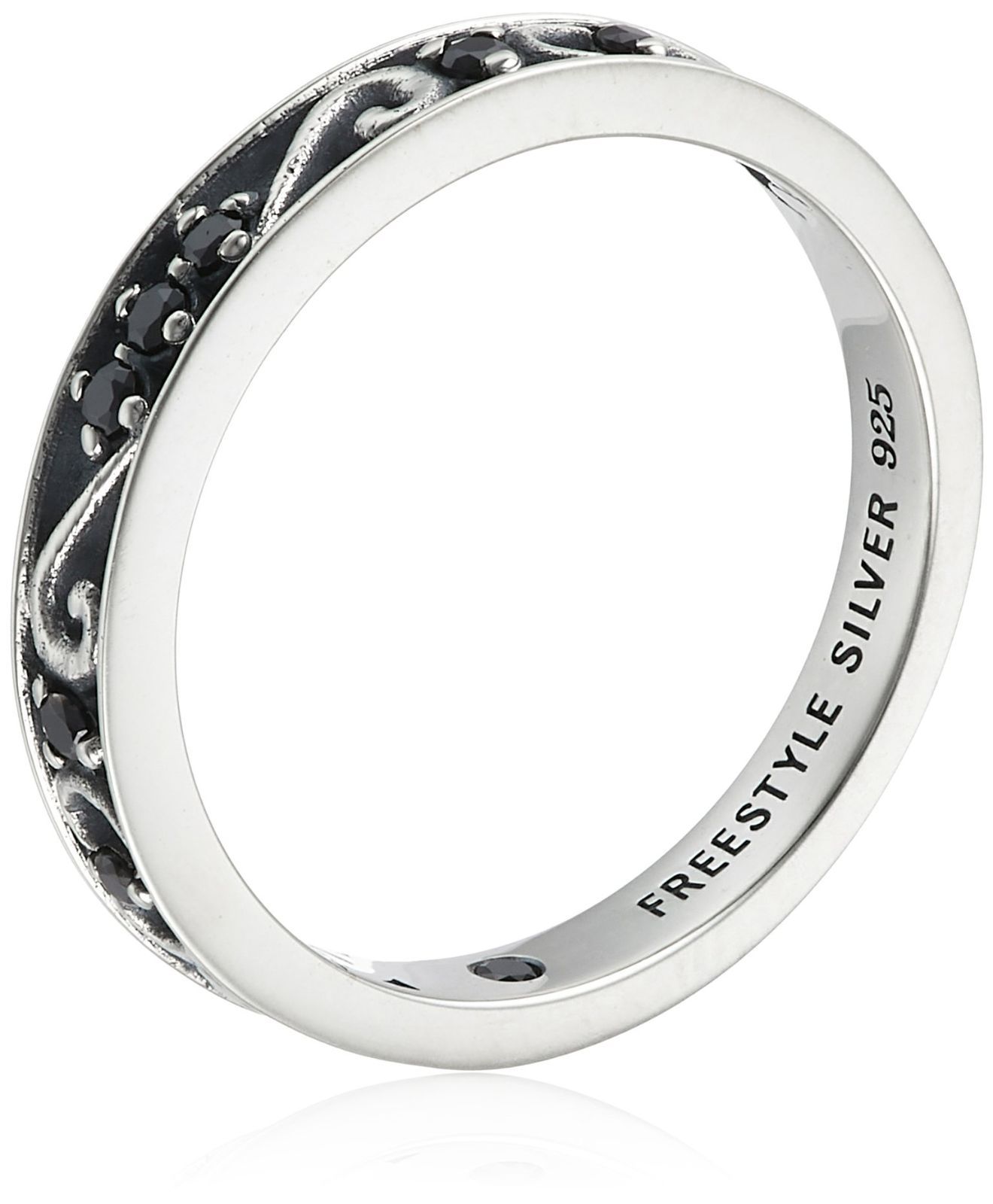 STYLE アラベスクモチーフ フリースタイル ジルコニアシルバーリング ブラック FSR 933-BKCZ 日本サイズ19号