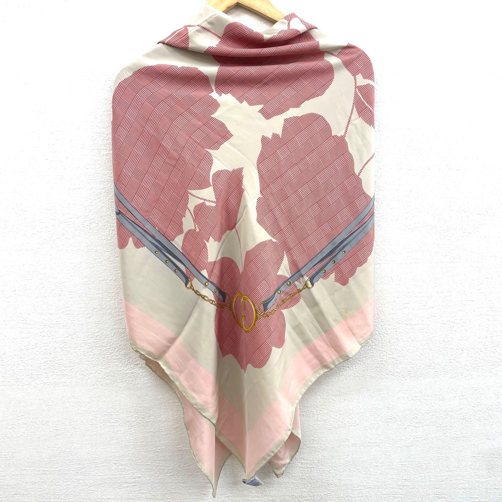 GUCCI グッチ 大判スカーフ ストール ベルトモチーフ ロゴ シルク