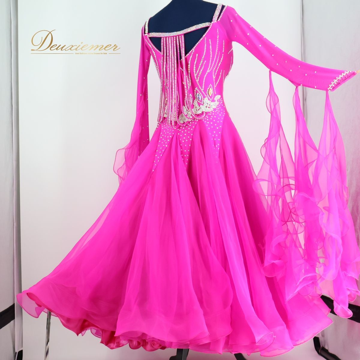 送料無料』【社交ダンス衣装】ピンク×薔薇柄 ワンピース ドレス