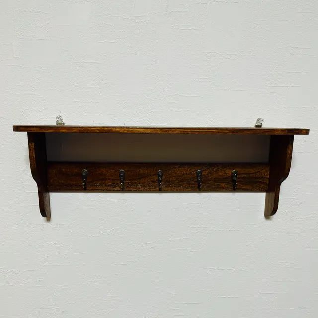 アンティークウォールシェルフ フック付き5連