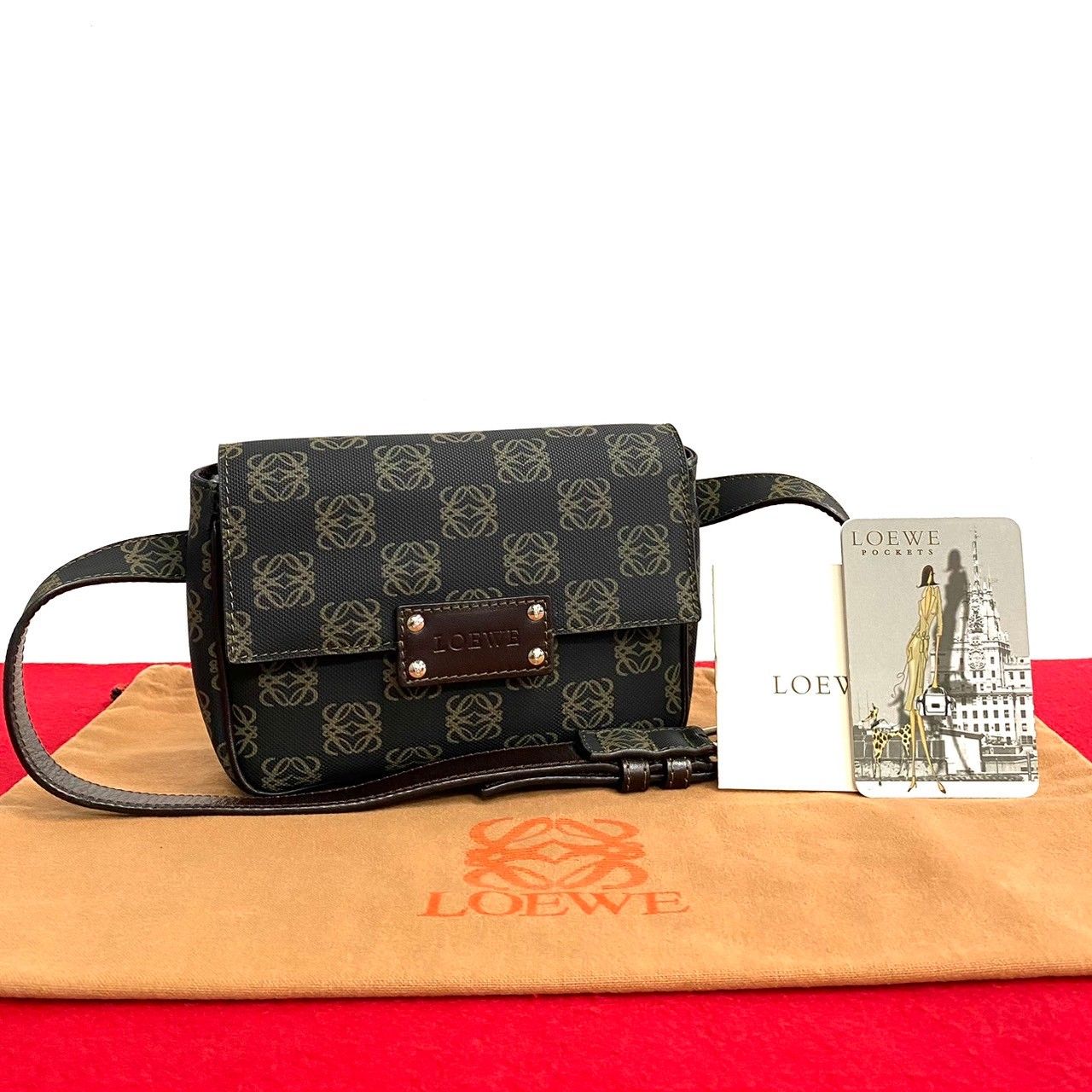 未使用保管品 LOEWE ロエベ アナグラム ロゴ 総柄 レザー 本革 ミニ 