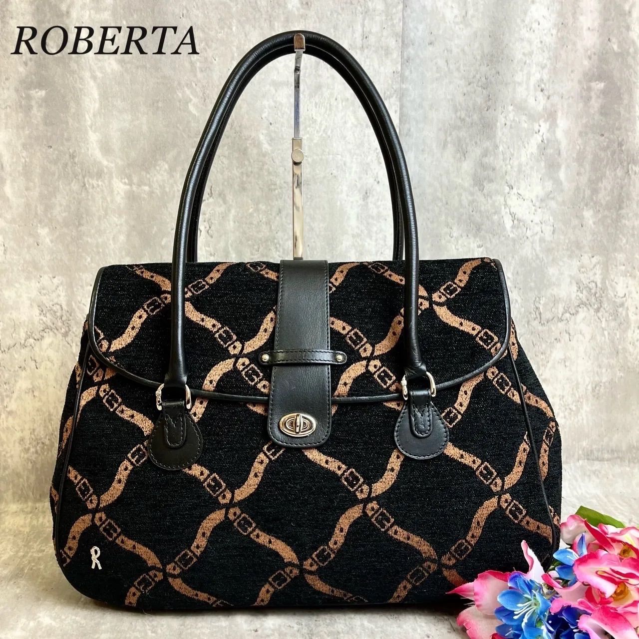 ✨美品✨ ロベルタディカメリーノ roberta di camerino ハンドバッグ トートバッグ ロゴ柄 シルバー金具 キャンバス レザー ブラック  黒色 レディース - メルカリ