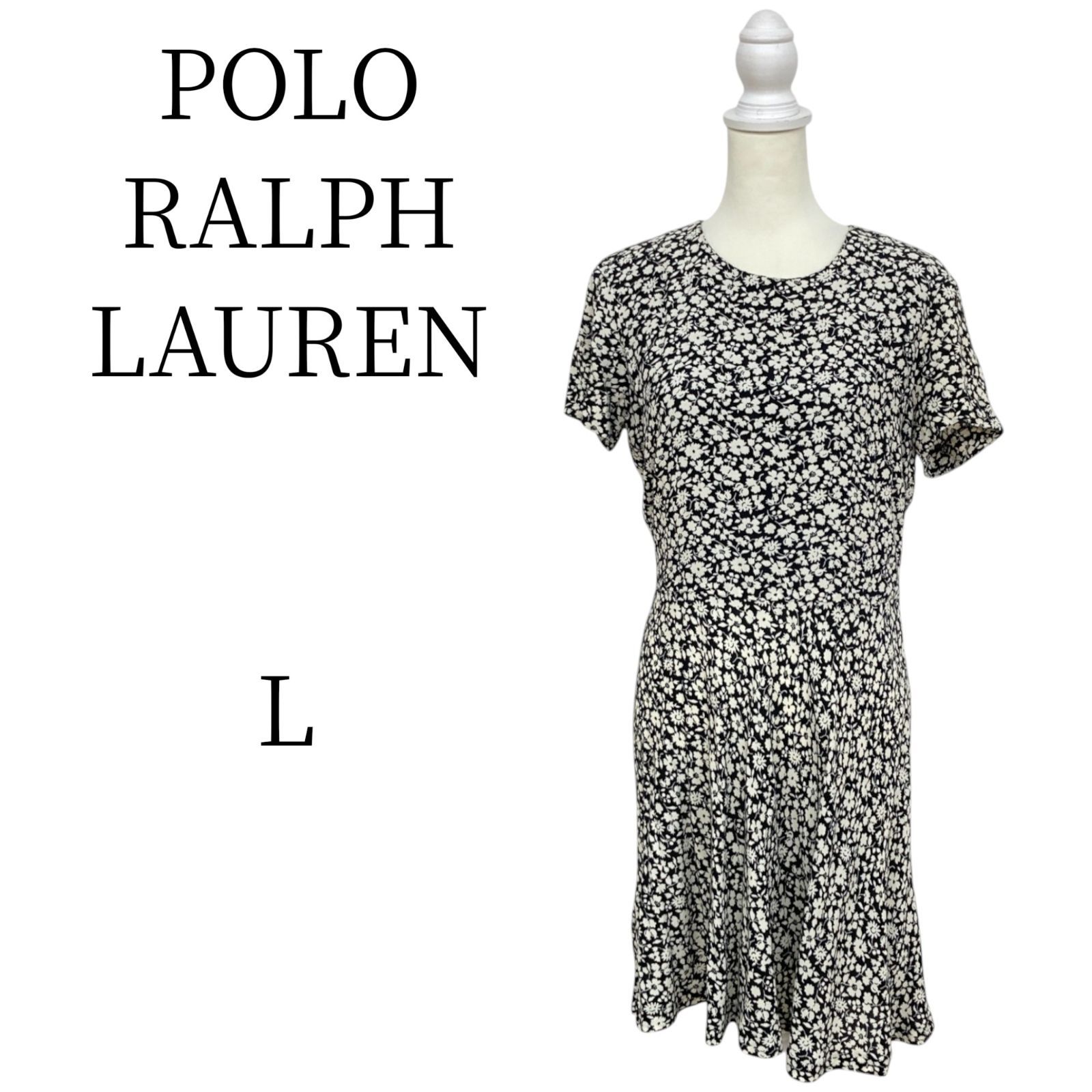POLO RALPH LAUREN 黒×白 花柄 ひざ丈 その他 L