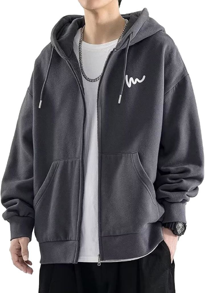 NEKORA パーカー メンズ ジップアップ フード付き アウター 上着 トップス 長袖 フーディ 裏起毛 メンズパーカー大きいサイズ(ダークグレー,  M)