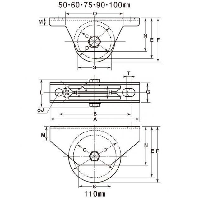 ヨコヅナ JBS-0905 ステンレス重量戸車 V型 90mm