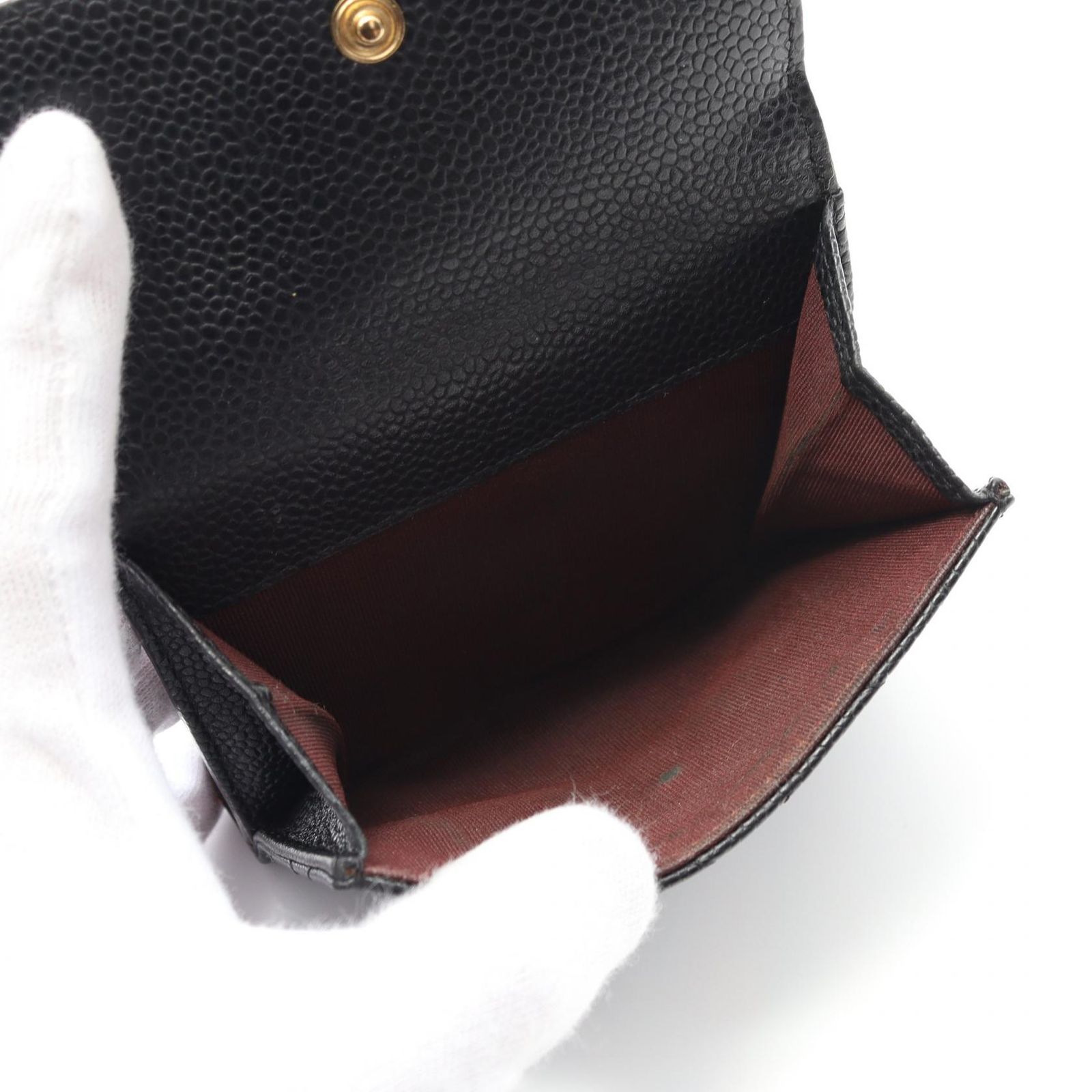 シャネル CHANEL Wホック財布 マトラッセ A48980 ブラック キャビア 