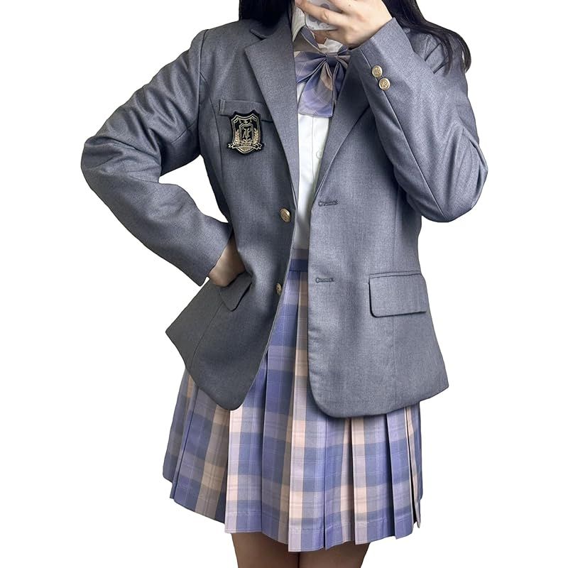 Sivrusn 女子高生 コスプレ 制服 5点セット 女子高校生 JK制服 学生服 レディース コスチューム 衣装 ハロウィン 仮装 入学式 卒業式 grey 2XL 1