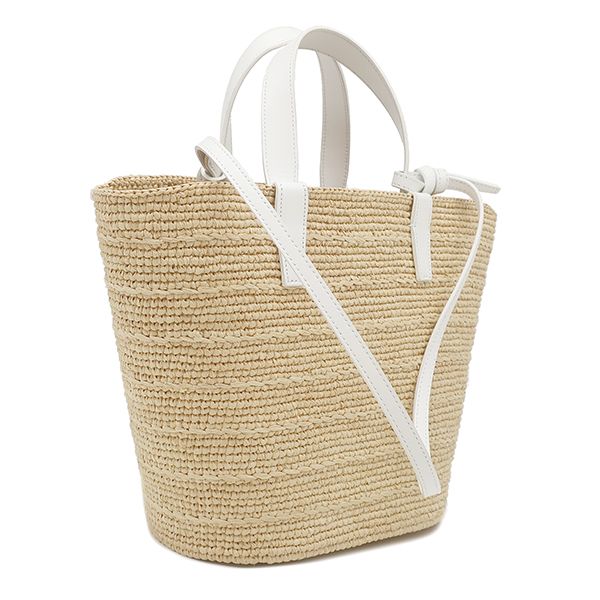 セリーヌ CELINE 2WAYバッグ ティーン サプル クラシック パニエ ラフィア レザー ベージュ×ホワイト ゴールド金具 カゴバッグ バスケット ストローバッグ 115802FF7 保存袋