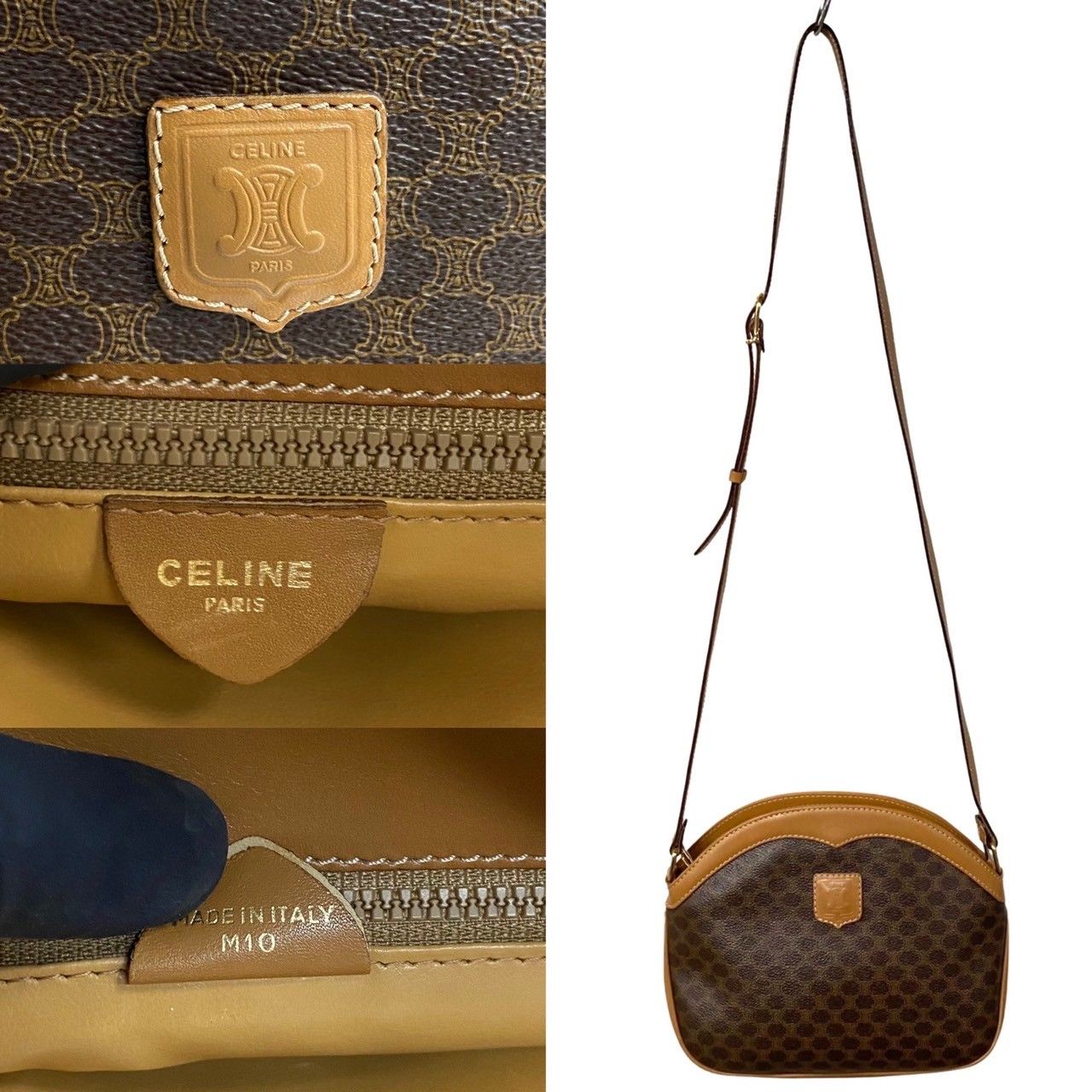 極 美品 レア CELINE セリーヌ ヴィンテージ マカダム ブラゾン レザー 本革 ミニ ショルダーバッグ ポシェット ブラウン 茶 27694  - メルカリ