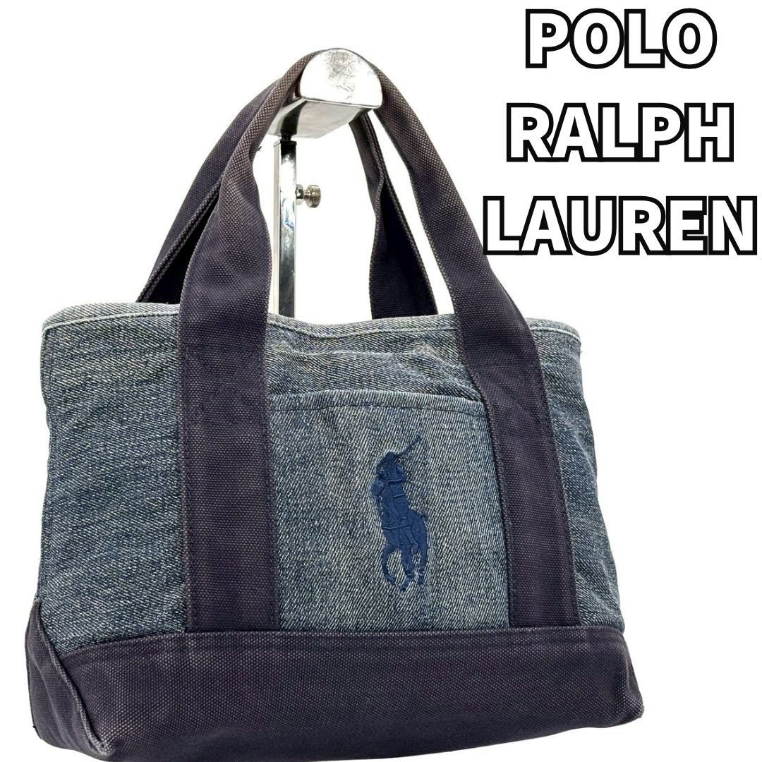 ポロラルフローレン デニム ハンドバッグ ミニトート ネイビー ポニーロゴ ポロラルフローレン POLO RALPH LAUREN ポニー刺繍 ネイビー