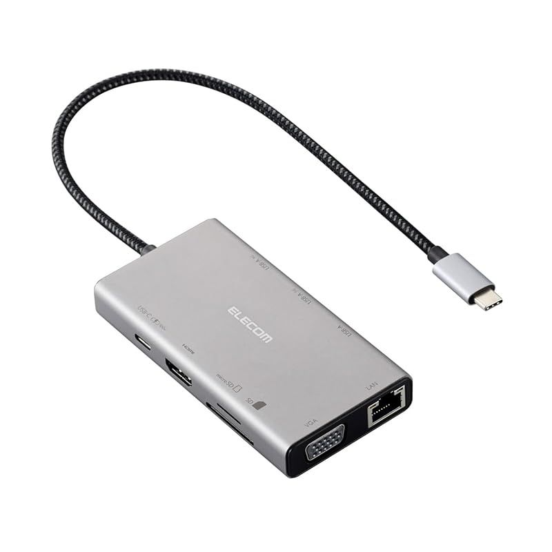 エレコム USB-C ハブ ドッキングステーション 10in1 3画面同時出力 2画面拡張 デュアルディスプレイ対応 HDMI 4K|30Hz VGA USB PD対応 グレー DST-W15 1