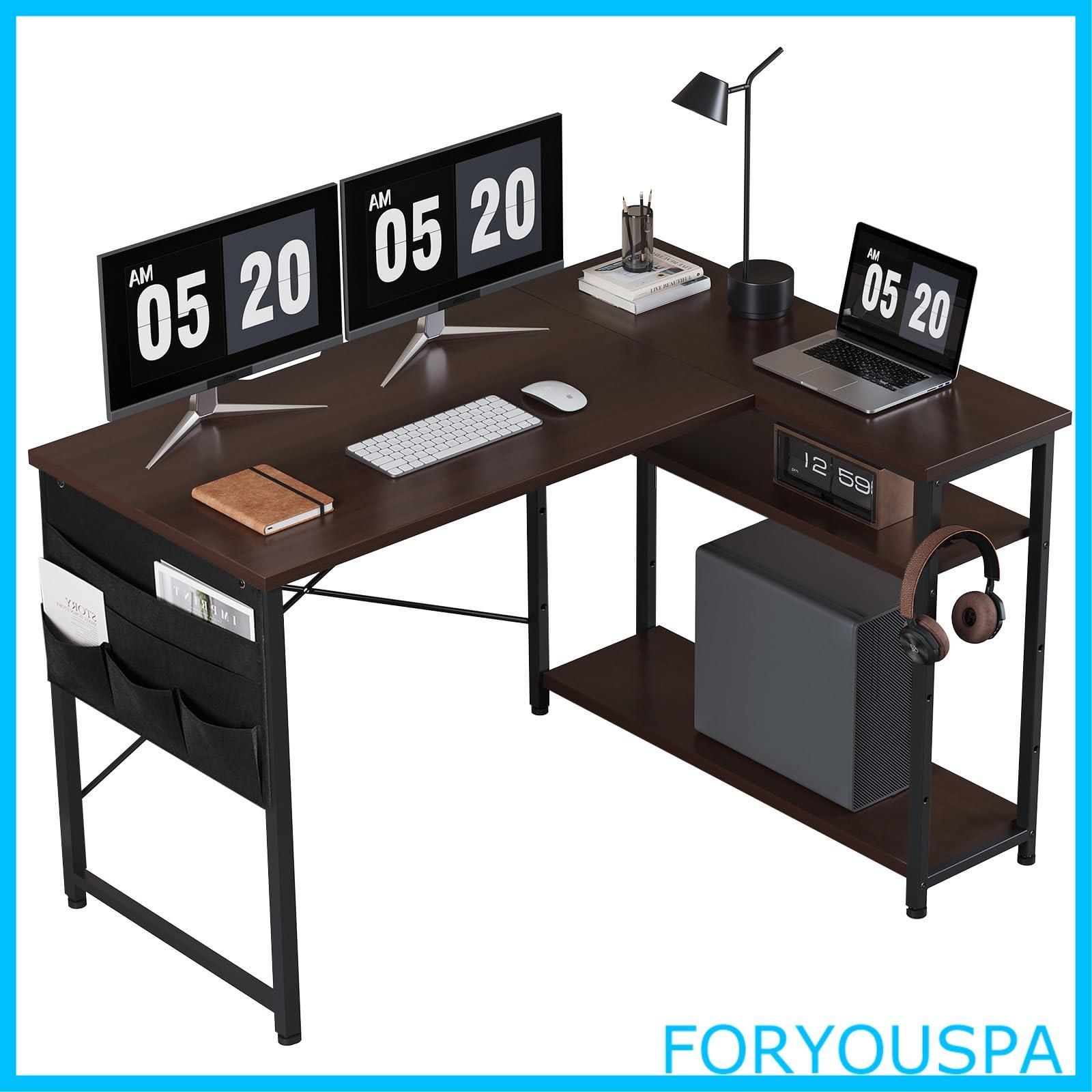 【特価】YeTom デスク l字デスク 机 pcデスク右棚左棚 幅107cm 勉強机 子 作業机 ワークデスク computer desk ban hc 学習机 収納袋付きパソコンデスク コーナーデスク モニターアーム取付対応 ダーク