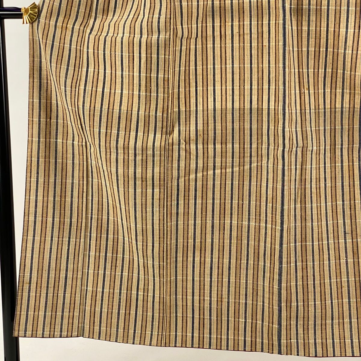 紬 身丈150.5cm 裄丈60.5cm S 袷 丹波布 バチ衿 胴抜き 縦縞 薄茶色 綿  