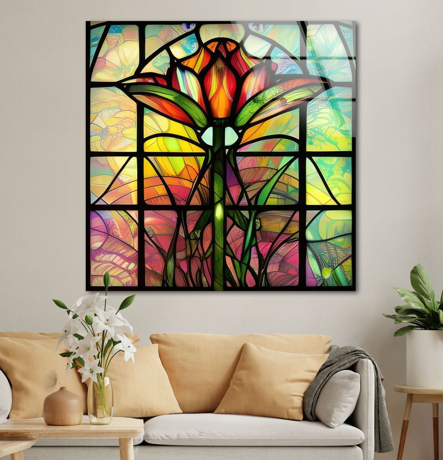 ガラスウォールアート ガラスアート素材：4mmの強化ガラス、ガラスの壁