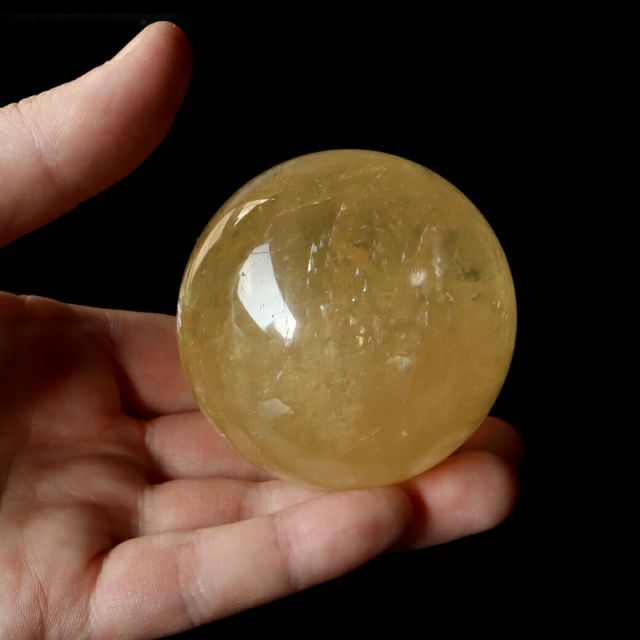 ゴールデン カルサイト 注文 丸玉 台座付き 直径約62mm 虹入り