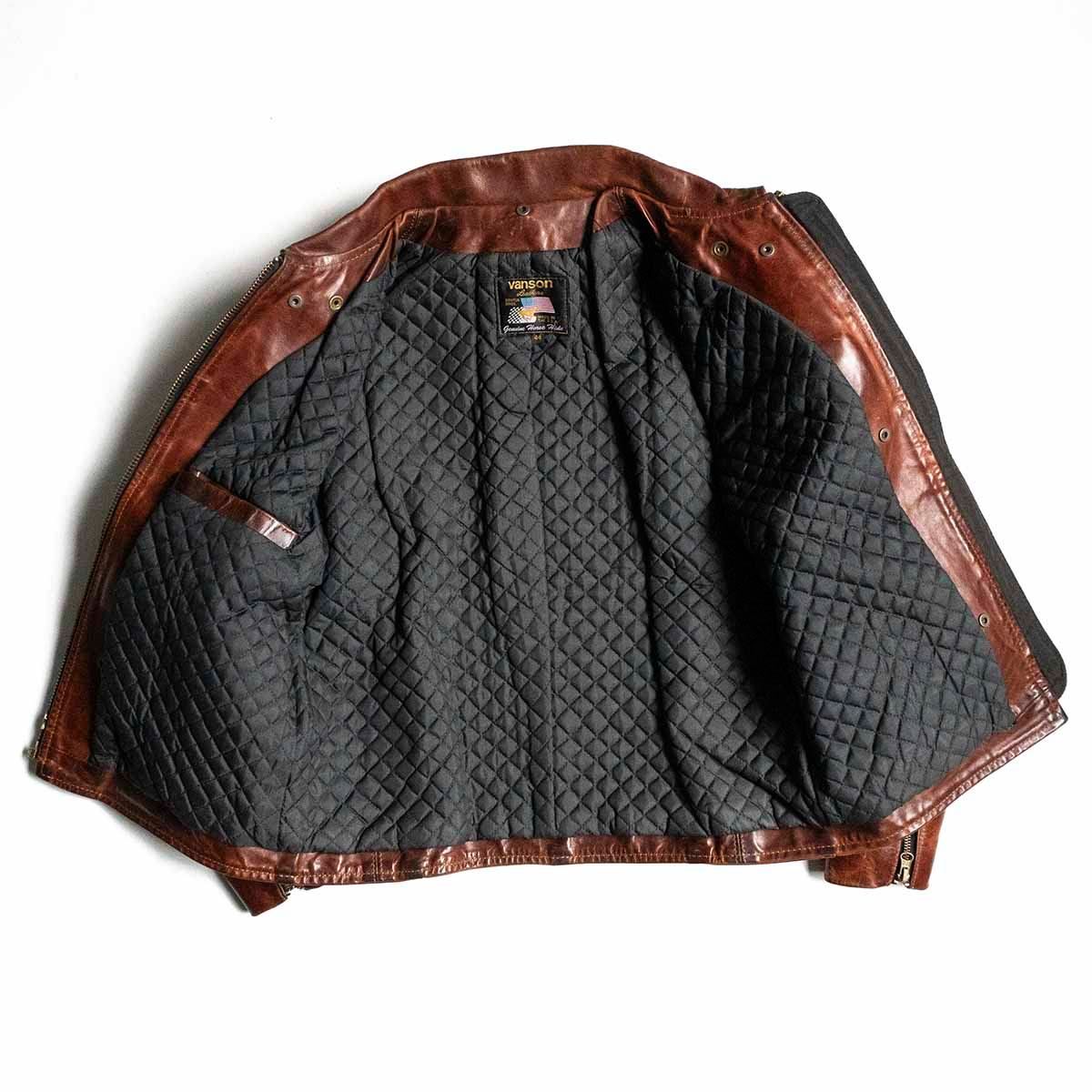 VANSON ENF SLIM FITTED SOFT COW LEATHER - BROWN バンソン