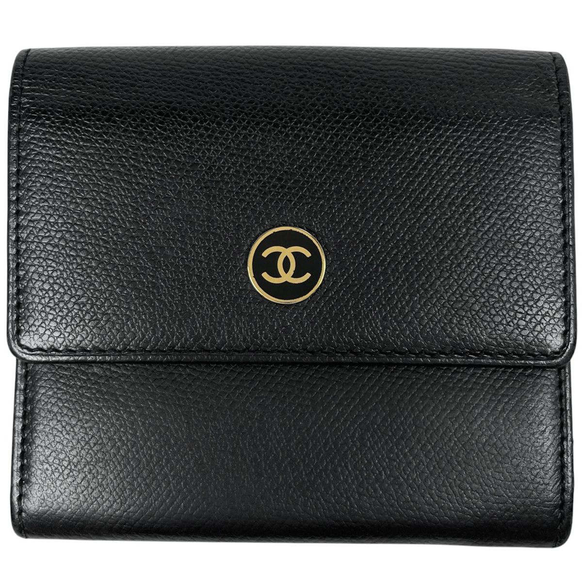 CHANEL シャネル ココボタン　Wホック 折り財布 ブラック　黒　シリアル有 超極美品✨】シャネル ココボタン Wホック 三つ折 財布 - メルカリ