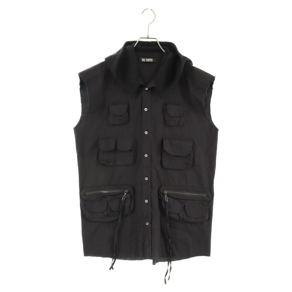 RAF SIMONS (ラフシモンズ) 03SS 消費者期 CONSUMED VEST フード付きカーゴベスト ブラック アーカイブ ブラック -  メルカリ