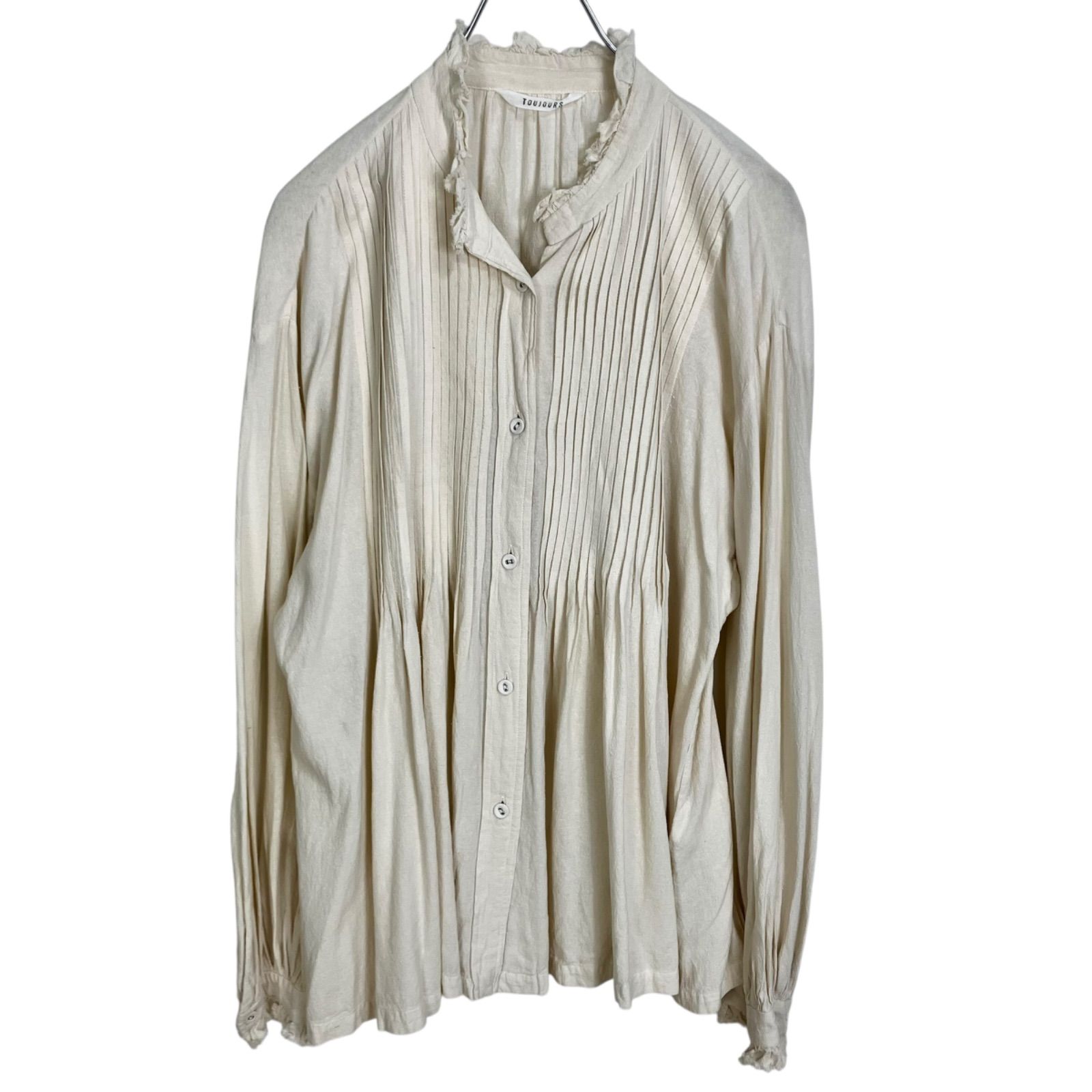TOUJOURS シルク フリル プリーツブラウス チュニック F アイボリー トゥジュー シルク コットン