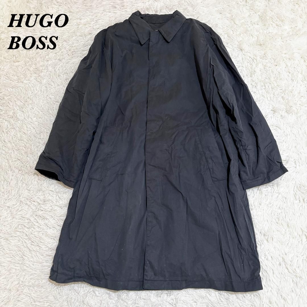 90's HUGO BOSS ステンカラーコート ヴィンテージ HUGO BOSS ヴィンテージ厚手ステンカラーコート ブラック - メルカリ