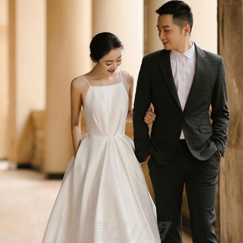 送料無料 フレンチシルク風シンプル軽婚 !-利用不可文字-! 白 ロング丈Aライン キャミソール ドレス 露背 小白ワンピ 旅撮りにも最適WP今だけ 109