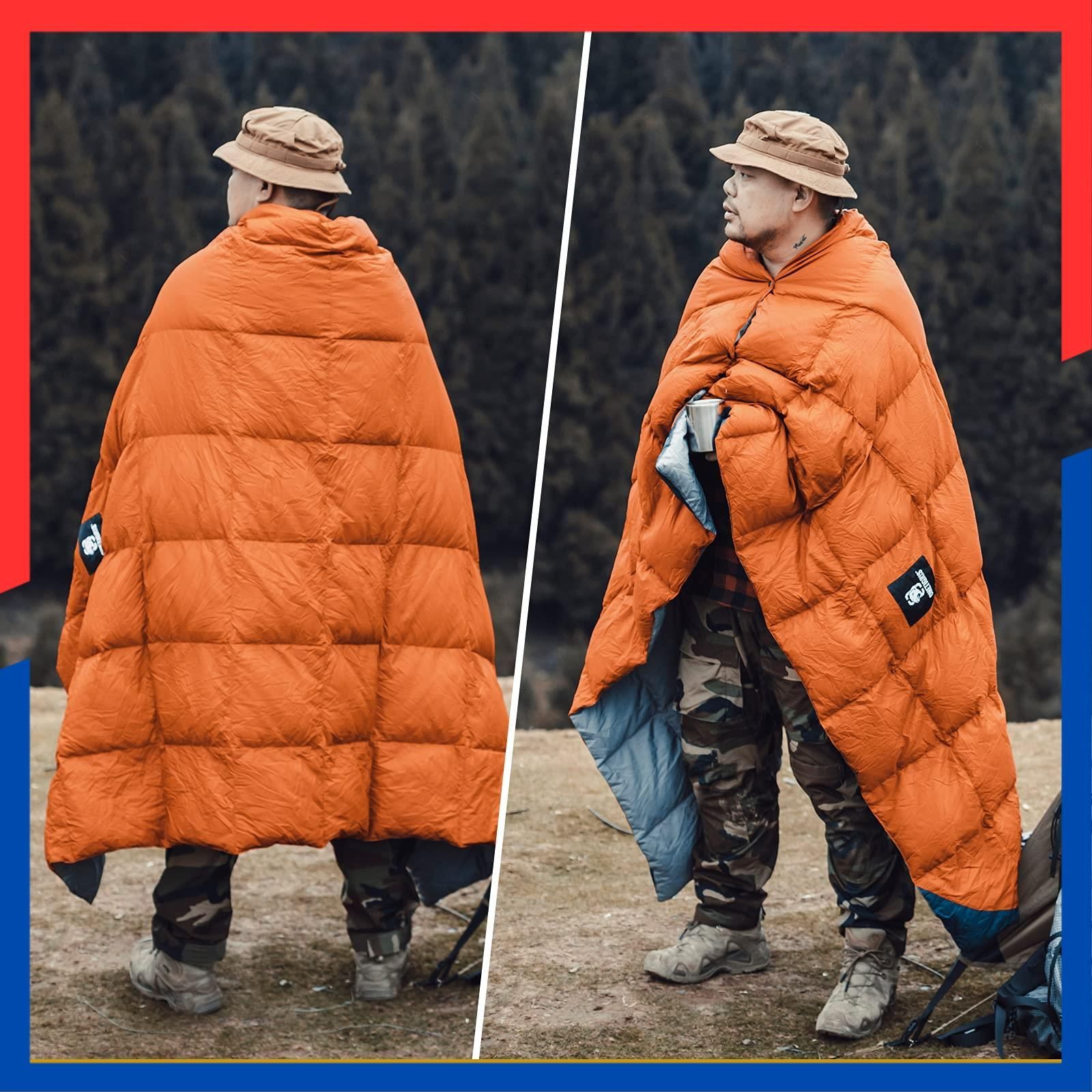 即日発送 キャンプ 防寒 アウトドア ひざ掛け 掛け布団 マルチブランケット 車中泊 超軽量 195cmⅹ135cm テント用キルト 柔らかい ダウンブランケット 暖かい コンパクト OneTigris 収納袋付き オレンジ