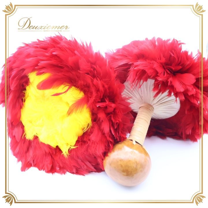 フラダンス ウリウリ マラカス 小物 小道具 楽器 レッド系 赤 イエロー系 黄色 民族舞踊 ダンス タヒチアンダンス 一体型 羽 ファー 舞台 イベント ウリウリ フラ ダンス小物 民族楽器 カラフル 発表会