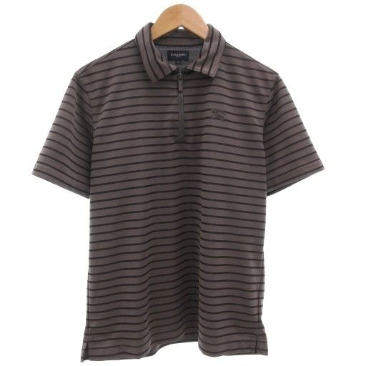 バーバリー BURBERRY ポロシャツ 半袖 3 グレー ボーダー ハーフジップ AE GY47