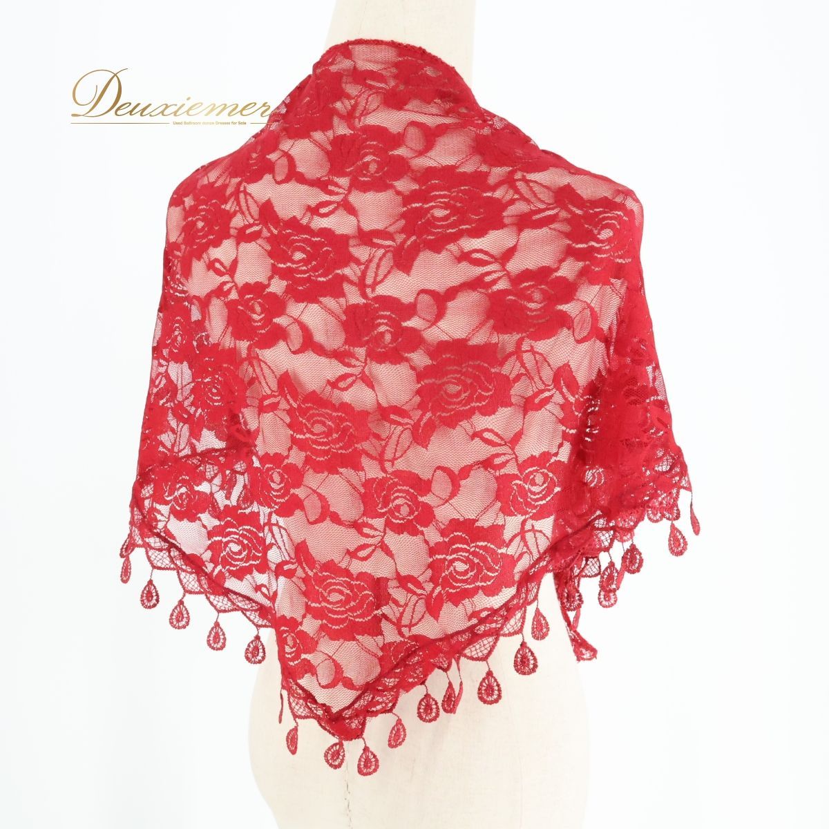 フラメンコ マントンシージョ ホワイト花柄x水玉 ダークレッドフレコ