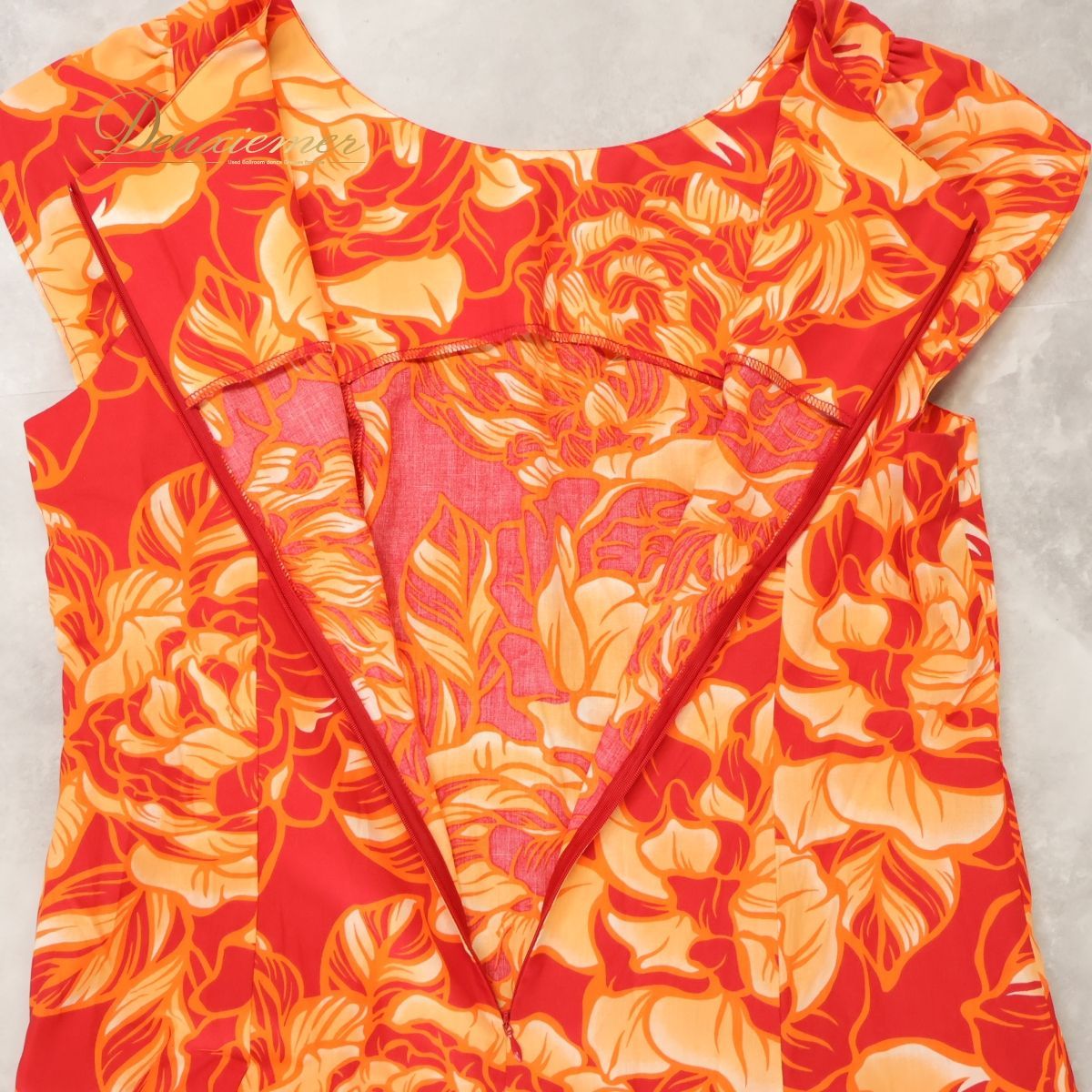 フラダンス衣装】レッド ワンピース ドレス 赤 白 オレンジ 花柄