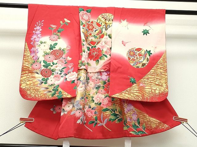 平和屋着物七五三 女の子 3歳 祝着 駒刺繍 手毬草花文 金彩 逸品