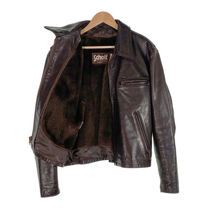 Schott ショット レザーシングルライダースジャケット 襟付 ボア