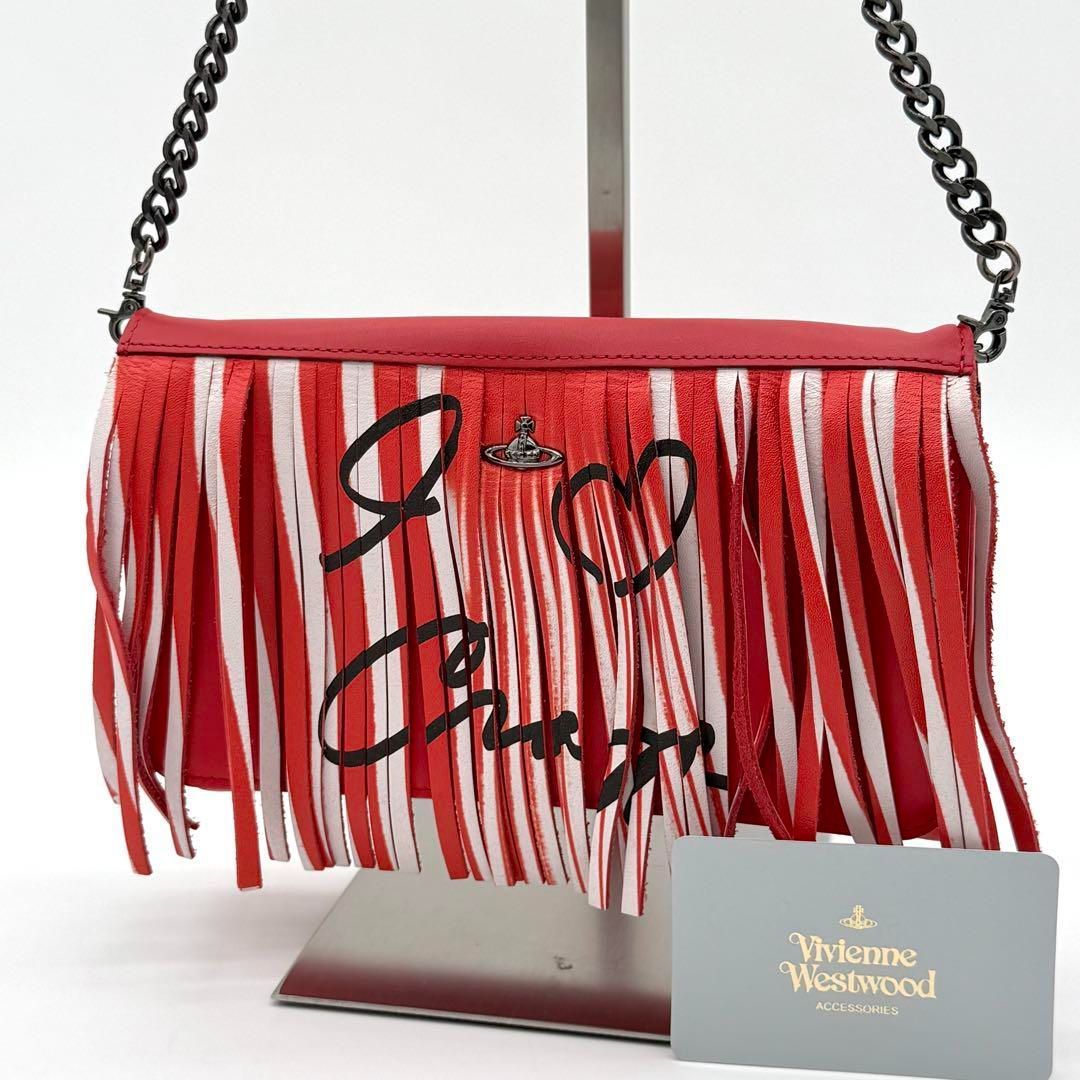 Vivienne フリンジバッグ ハンドバッグ オーブ レザー 赤色